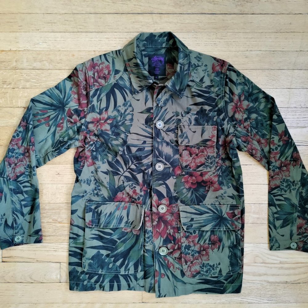 STUSSY 2014 SPRING/SUMMER VINTAGE FLOWER COACH ARMY CAMO JACKET MENS M